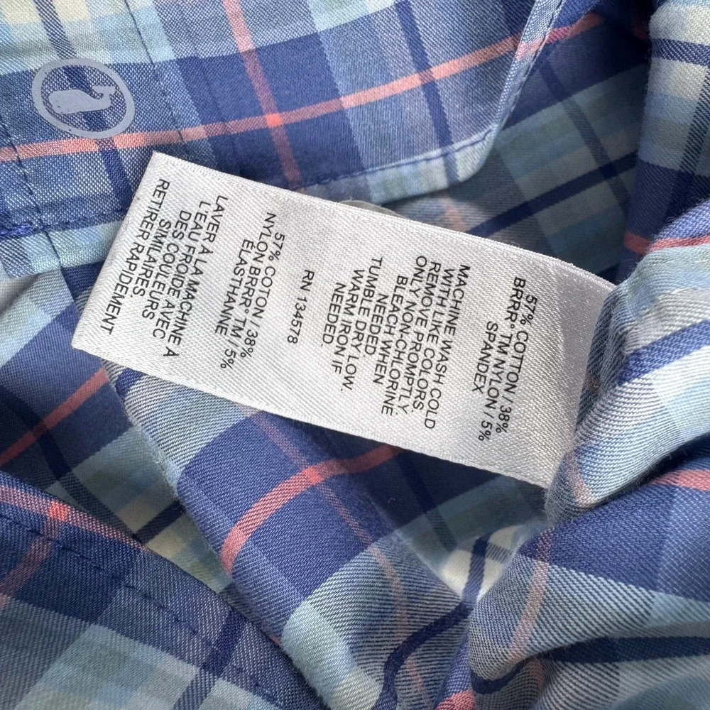 Vineyard Vines On-The-Go Performance Shirt Mens Small Blue Pink Plaid brrr S - Picture 9 of 10
